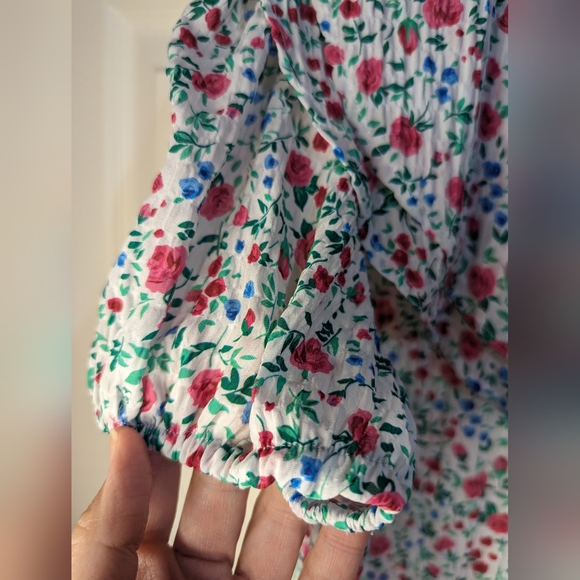 Zara white and pink floral button front blouse size small - Picture 6 of 7